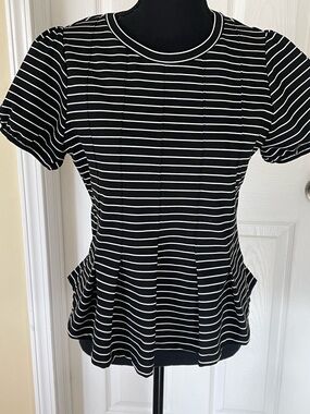 Anthropologie Black and White Striped Peplum Tee